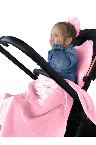 Joyous Mom Kids 4 Katlı Müslin Pike Bebek Çocuk Uyku Seti Pamuk Puset Örtü Pembe