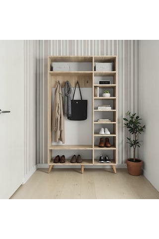 Alara Tamamı Mdf Aynalı Portmanto Vestiyer Ayakkabılık Meşe 120 Cm - M4