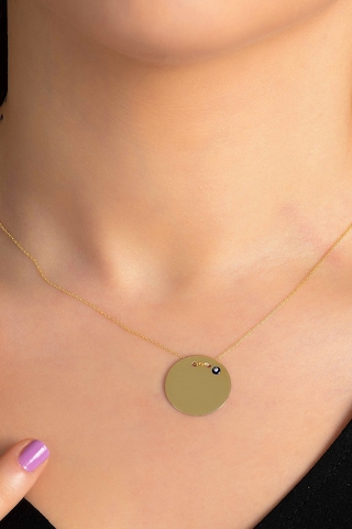 14 Ayar Altın Nazar Gözlü Plaka Altın Kolye 45 Cm Uzunluk 2,5 Cm Çapında Plaka