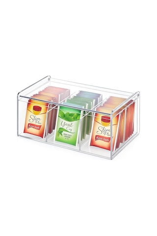 Lirazon 6 Bölmeli Plastik Çay Kutusu Şeffaf Kapaklı, Gıda Dostu, Düzenleyici Kutu, Baharat/çerez/şeker Saklama Kabı Mutfak Organizeri Sku: Smgstk2c716eaf81 Açık