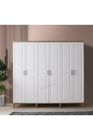 GüneyStore Komple Mdf Sport 6 Kapaklı Atlantik Beyaz - Çam Gardırop