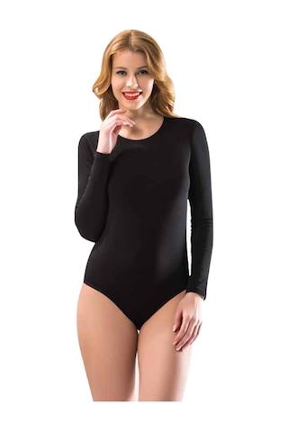 Berrak Uzun Kollu Zıbın Çıtçıtlı Body Siyah