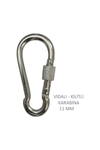 Galvanizli Vidalı Kilitli Karabina, 11 Mm, Askı, Çengel, Kanca, Anahtarlık 4 Adet