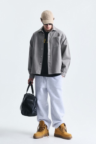 Vamos Oversize Denim Gömlek Gri