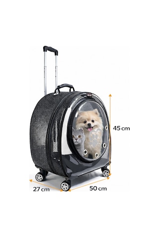 Jumbo Fileli Tekerlekli Kedi Köpek Taşıma Çantası 45 X 50 X 27 Cm Siyah 15 Kg