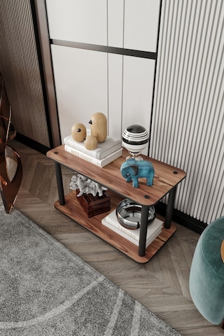 2 Katlı Dekoratif Diktörtgen Kitaplık Ceviz Ceviz