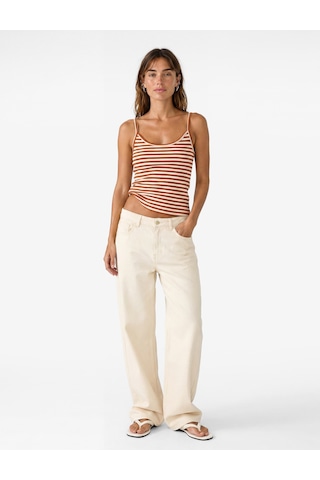 Koton Koton X Şahika Ercümen - Slim Fit Askılı Çizgili Atlet Bluz Kahverengi Çizgili 6sak10449ek Kahve Çizgili