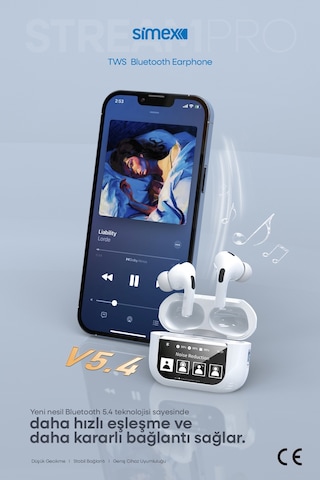 Simex Stream Pro Dijital Dokunmatik Ekranlı ANC/ENC Bluetooth 5.4 Kulak İçi Kulaklık