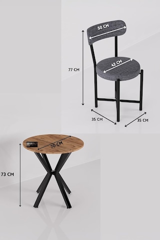 Mutfak Masası 70 Çap Yuvarlak 2 Sandalyeli Masa Takımı Modern Set Bahçe Balkon Cafe Teddy 9840 Gri Diğer