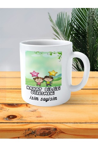 Hayat Bilgisi Öğretmeni Baskılı Kupa Bardak İsimli Kişiye Özel Yıldız Balon Çok Renkli