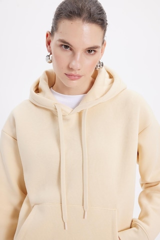 Tudors Kadın Oversize Geniş Kesim Pamuklu Yumuşak Dokulu İçi Polarlı Basic Bej Kapüşonlu Sweatshirt-42092 Bej