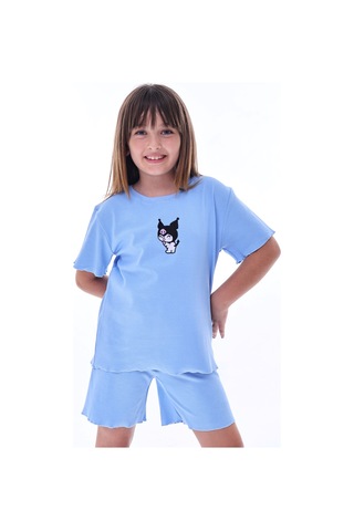 Ribana Beybi Overlok Detaylı Kuromi Nakışlı Alt-üst Takım Bebe Mavi