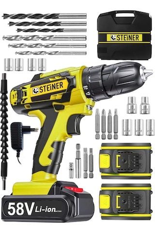 Steiner V-tech 58 V 5 Ah Darbeli Şarjlı Çift Akülü Vidalama Matkap Sarı