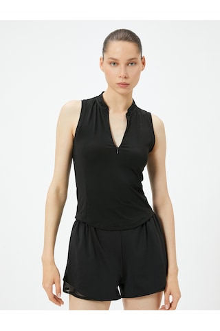 Koton Spor Atlet Dik Yaka Yarım Fermuarlı Slim Fit Siyah 4sak30071nk Siyah