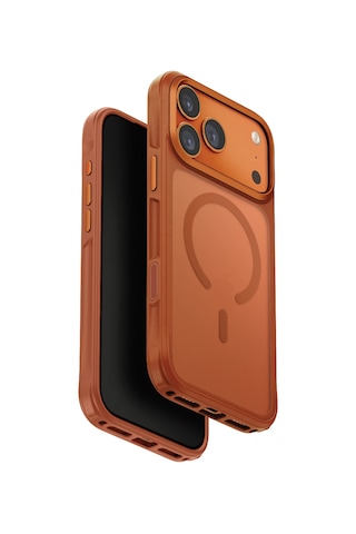 Apple Uyumlu iPhone 17 Pro Kılıf Veren Serisi Buzlu Transparan Hassas Kesim Ve Şık Tonlama Koruyucu Magsafe Kapak Turuncu