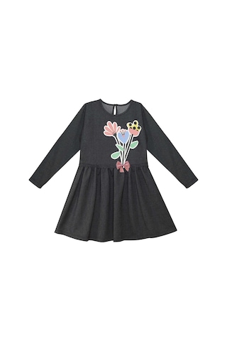 Denokids Mshb&g Çiçekler Denim Görünümlü Siyah Kız Çocuk Elbise Siyah