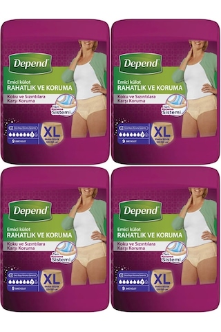 Depend Emici Külot Kadın Hasta Bezi Extra Büyük XL 4 x 9'Lu