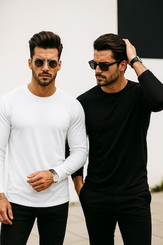 Rich Erkek Siyah-beyaz 2'li Paket Basic Uzun Kollu Body Siyah - Beyaz
