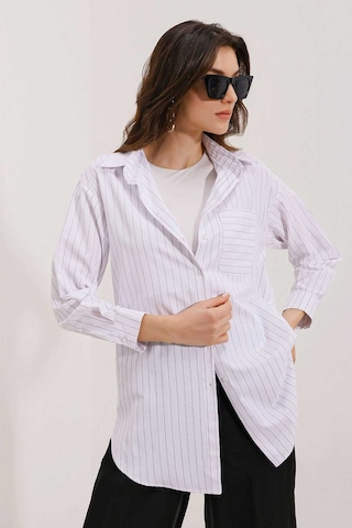 Gabria Tek Cep Arkası Uzun Gömlek Beyaz