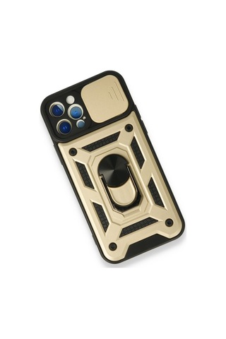 Apsuwa iPhone Uyumlu 12 Pro Kılıf Kamera Korumalı Sürgülü Yüzüklü Standlı Pars Gold