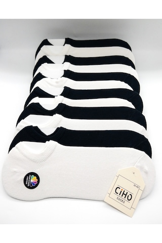 Socks Daily Kadın 12 Çift Penye - Pamuk Pürüzsüz Siyah-beyaz Soft Touch Görünmez Patik Çorap Siyah Beyaz