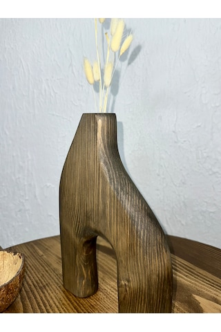 O&a Wood Doğal Ahşap Dekoratif Biblo Vazo Ceviz