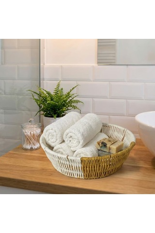 Buffer Yuvarlak Çift Renkli Plastik Rattan Ekmek Ve Meyve Sepeti - Çok Amaçlı Banyo Ve Mutfak Düzenleyici - Yıkanabilir Kahverengi