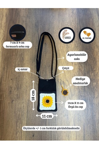 Aksesuarsepeti El Yapımı Cepli, Ayarlanabilir Askılı, Telefon Çantası Siyah