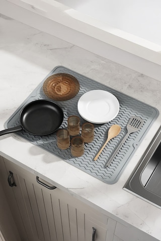 Gri 30x40 Cm Çok Amaçlı Silikon Bulaşık Kurutma Matı Bulaşıklık Mt258
