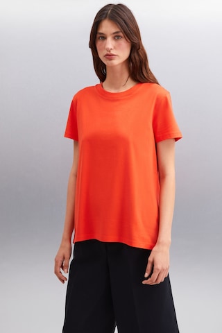 Grımelange Samantha Kadın %100 Organik Pamuklu Comfort Fit Arkası Uzun Basic Örme Kırmızı T-shirt Kırmızı