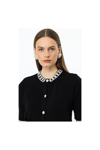On Fashion Yakası Taşlı Önü Düğmeli Kadın Hırka 25y.on.hrk.53905.01 Siyah
