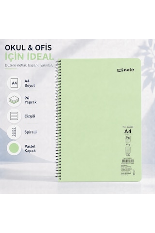 Mynote Flex Pastel A4 96 Yaprak 60 Gr Spiralli Çizgili Defter Açık Yeşil