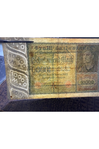 Almanya İmparatorluğu 10000 Mark Reichsbanknote Deutsches Reich 1922 Temiz - T Fine F