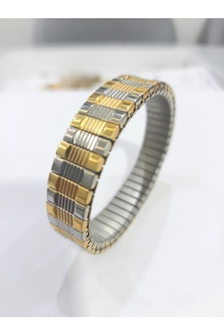 Çelik Bileklik Metal Desenli Elastik Model 1 Cm Genişlik 18 Cm Uzunluk Gold Gümüş Altın - Gümüş