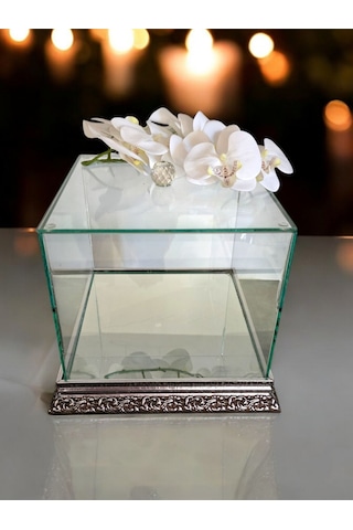 Cam Söz Nişan Çeyiz Bohça Kutusu 25 25 20 Cm Gelin Damat Bohçası Ahşap Aynalı Taban