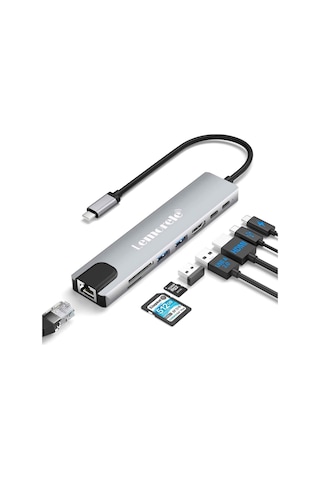 Lemorele Tc19plus, 8 İn 1 Usb Type-c Hub Çoklayıcı, 4k Hdmı Usb 3.0 Ethernet, Pd Şarjlı 8'i 1 Arada Çoğaltıcı