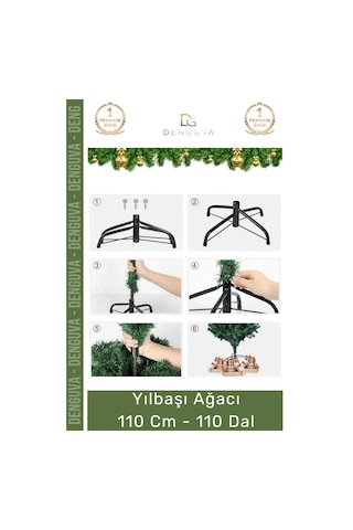 Premium Kutu Süsleme Seti Yılbaşı Çam Ağacı Renkli Işığı Yeni Yıl Süsleri Noel Paketi 110 Cm 110 Dal