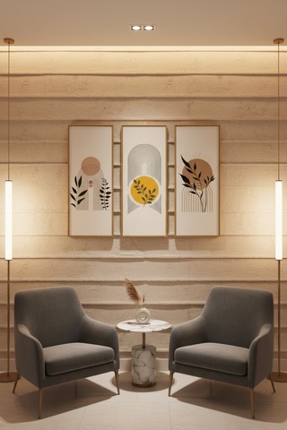 Minimalist 3 Lü Ahşap Çerçeveli Tablo Seti Modern Duvar Dekoru,