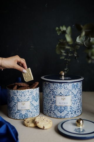 Lisbon Desenli Metal Saklama Kabı Seti - 2'li Set 1,7 Lt - 3,5 Lt Desenli