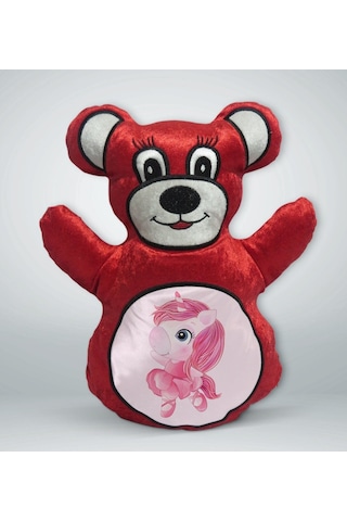 Bk Gift Unicorn Tasarımlı Kırmızı Ayıcık Yastık-3
