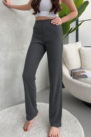 Mmetalic Kadın Füme Yüksek Bel Fitilli Bol Paça Günlük İnce Eşofman Altı Pijama Füme
