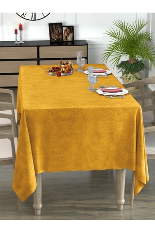 Daily Series Kadife Dokulu Safran Rengi Masa Örtüsü Safran