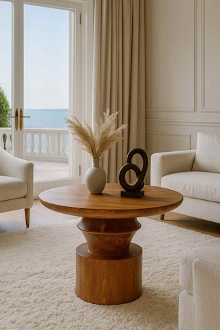 Modern Mantar Sehpa Meşe Renk Ahşap Orta Model Meşe