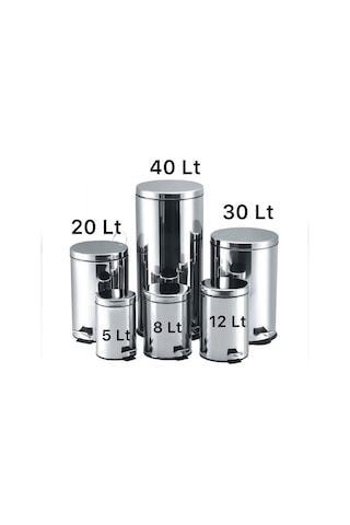 8 Lt Metal Çöp Kovası Pedallı Paslanmaz Gri