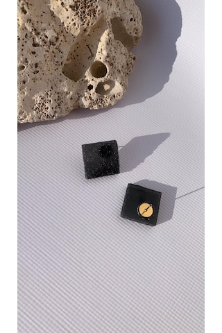 Tırtıklı Füme Renkli Büyük Boy Kare Şekil Gold Aksesuarlı Epoksi