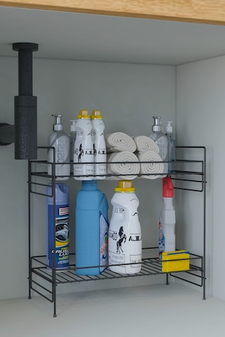 2 Katlı Evye Tezgah Altı Raf Banyo Mutfak Dolabı Çok Amaçlı Düzenleyici Deterjanlık Organizer 20x40 Siyah