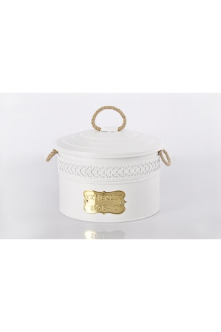 Metal Ekmeklik Ekmek Saklama Kutusu Desenli Beyaz