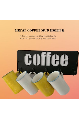 Leezsing Metal Kahve Kupası Tutucu Kahve Şekli Kanca Rafı 5 Kancalı Asılı Kahve Kupası Rafı Duvara Monte Askı Saklama Düzenleyici Kupa Sergileme İçin