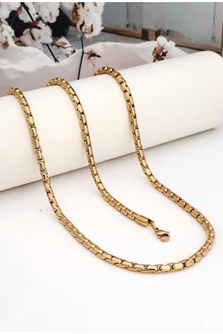 Gold Renk 1.sınıf Örme Çelik Erkek&kadın Kolye Ve Bileklik Seti Altın