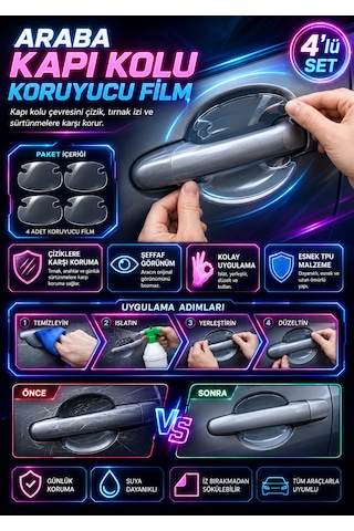 Araba Kapı Kolu Koruyucu Film 4 Lü Set Şeffaf Çizilme Önleyici Koruma Henüz Yorum Yazılmamış. 4 Adet Şeffaf